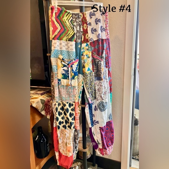 3 PAIRS LEFT- Jessica Taylor EUC Boho Hippie Harem Cotton Patchwork Pants - Picture 3 of 5